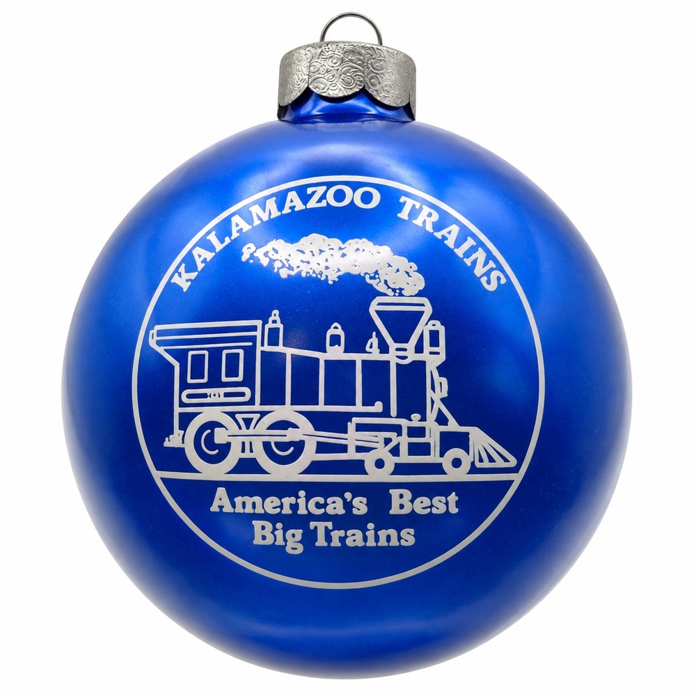 Vintage Kalamazoo Trains Hummelwerk Blue Satin Christmas Ornament USA Case